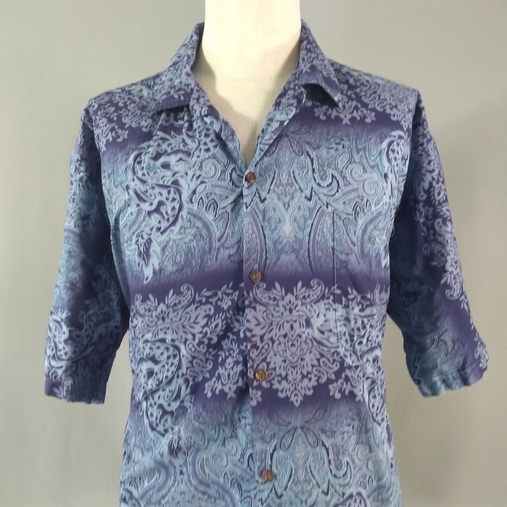Hana Fashion Hawaiian Shirt Mens 2XL Blue Paisley Cotton Short Sleeve Button Up - Picture 2 of 12